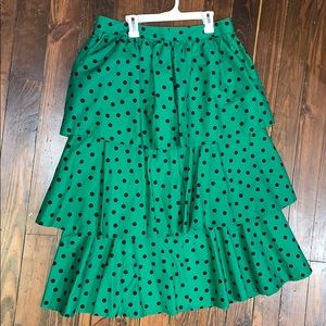 Green polka dot tiered midi skirt